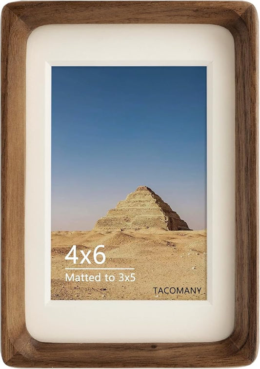 Natural Wood Photo Frames Inspired Tabletop Picture Frame with Mat, Vertical or Horizontal Display (Walnut, 4x6 matted to 3x5)