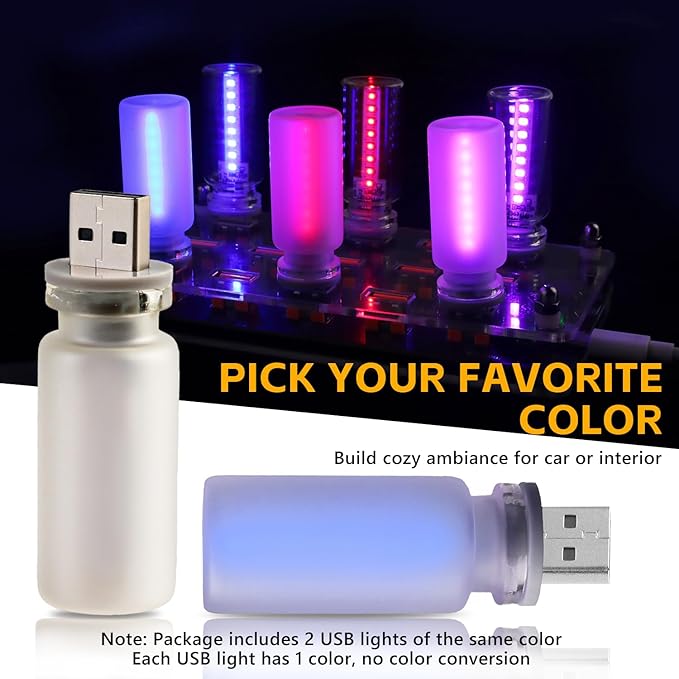 2PCS USB Lights for Car, Retro LED Car Interior Lamp Ambient Lighting, Universal USB Plug Lights for Cars, bedrooms, Camping, Parties, Frosted Glass Bottle Decorative Night Light, Bule Light