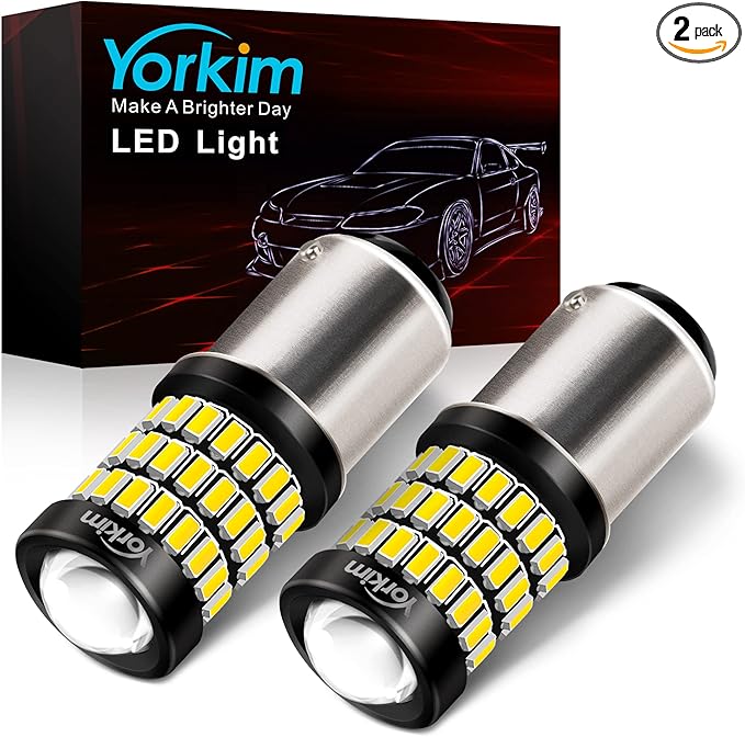 Yorkim 1157 LED Bulbs white Super Bright, 1157 Brake Light Bulb, 9-30V 1157 2057 2357 7528 BAY15D LED Bulb with Projector Replacement for Back Up Reverse Lights or Tail Lights - White