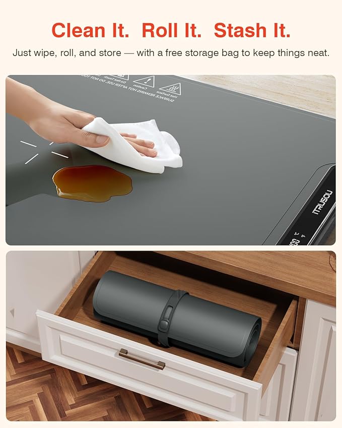Warming Mat for Food, iTRUSOU Electric Warming Tray with 1–99H Timer, 7 Temp Settings, Patented Full-Surface Heating, °F/°C Switch, Flexible Roll-Up Food Warmers for Parties Buffet, Everyday Use