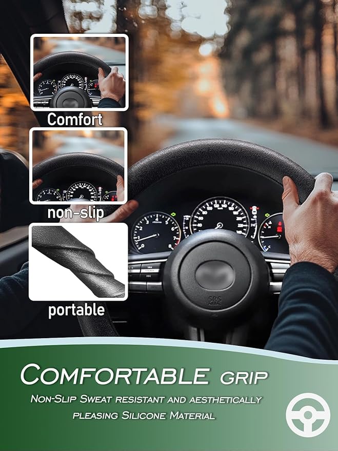 LRITER Car Steering Wheel Cover, Non-Slip Silicone Material, Multiple Color Choices, Universal Auto Parts Steering Wheel Cover, Suitable for Most Cars (Black2PCS)