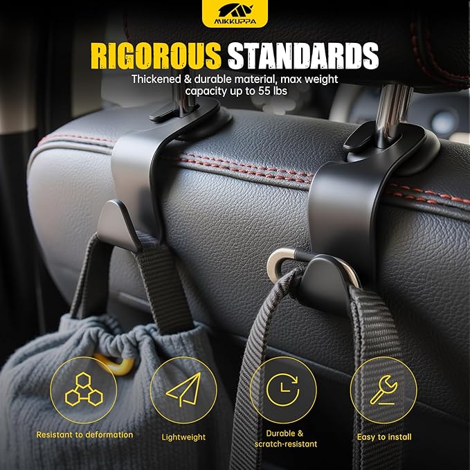 MIKKUPPA Car Seat Headrest Hook & Cup Holder Coaster - 4 Pack Universal Hanger Storage Organizer Hook for Bag Purse Coat, Non-Slip Silicone Cup Holder Insert, Car Essentials Interior Accessories