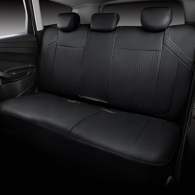 Flying Banner Synthetic Leather car seat Covers Full Set Front and Rear Bench Fashion Easy Installation Cup Holder Free (Solid Black, Low Bucket - Full Set)