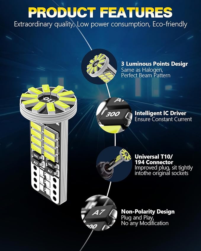 10Pcs 194 T10 168 W5W 2825 LED Bulb, Super Bright LED Car Interior Dome Map Camper RV License Plate Light Bulbs, Upgraded 25-SMD 3014 Chipsets 12V 400LM Ice Blue