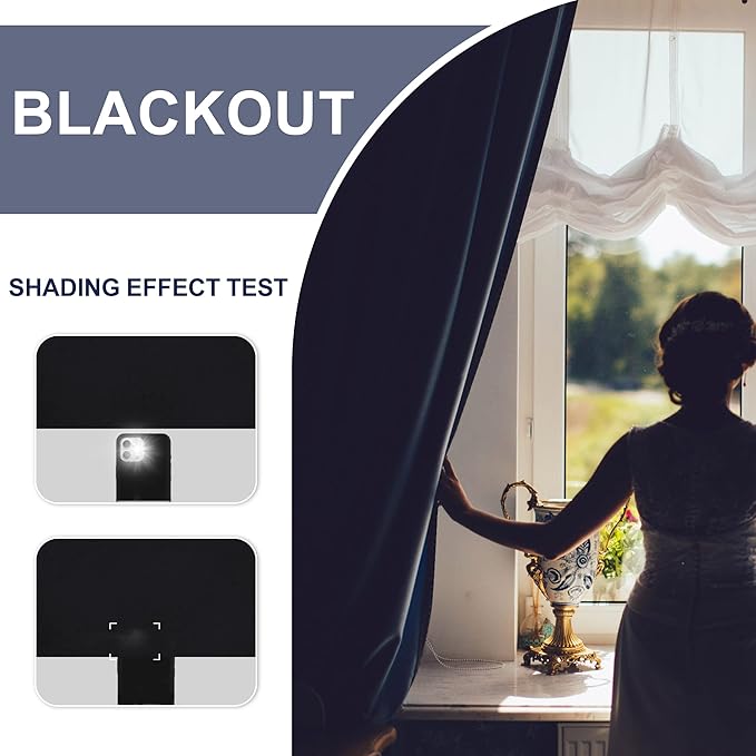 JIUZHEN Blackout Curtains for Bedroom - Thermal Insulated Room Darkening Rod Pocket Curtains for Living Room, Set of 2 Panels with Tiebacks, 38 x 72 Inch Length, Black