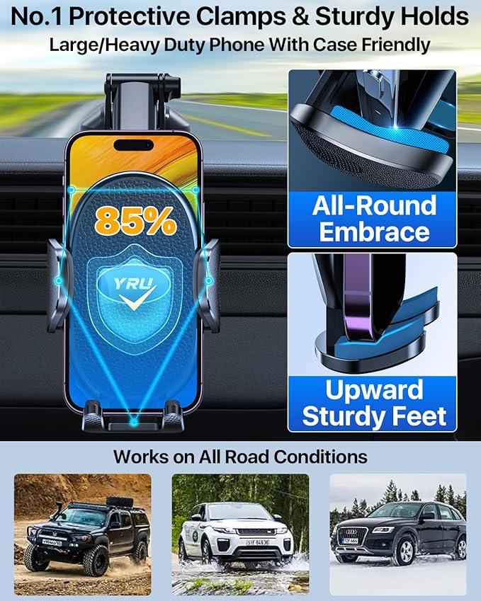 YRU [2025 Upgraded Universal Car Phone Holder Mount【 360° Rotatable&Strong Suction】 Cell PhoneHolder Car Dashboard Windshield Phone Holder Dash Stand for iPhone 16 15 14 13 Samsung Truck, Light Blue