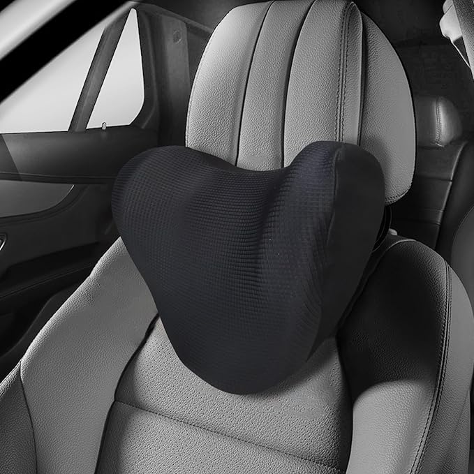 Super Soft Car Headrest Pillow, 100% Memory Foam Car Neck Pillow with Adjustable Strap & Breathable Removable Cover, Ergonomic Design - Travel Pillow Car Pillow for Neck/Back Pain Relief(Black, 1PC)