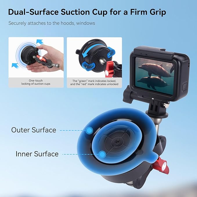 Suction Cup Car Phone Mount, 360°Rotating Car Phone Holder Video Recording, Universal Ball Head Arm for Cellphone Car Holder, Heavy Duty Car Phone Mount for Dashboard, Windshield-SJ003 (Extended)