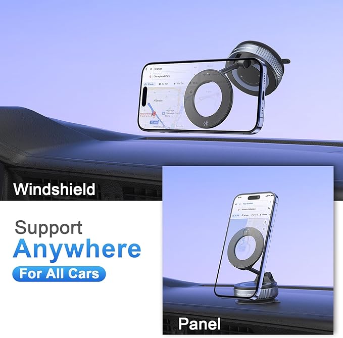 Magnetic Car Mount,Ultra Magnetic 360 Degree Rotation Dashboard Car Phone Holder,Car Accessories for iPhone,Gifts for Men/Women,Vacuum Suction Cup Phone Mount Fit for All Smartphones,Black