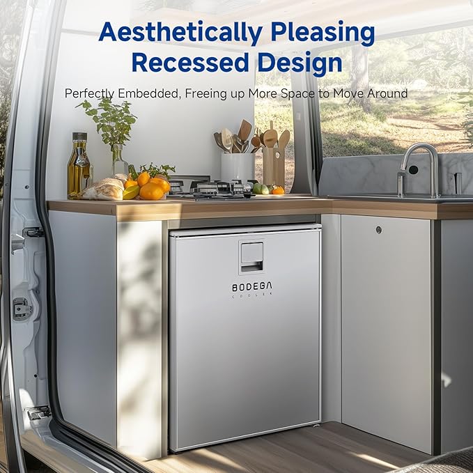 BODEGACOOLER 12 Volt Refrigerator, 63.4Quart RV Refrigerator, Dual Modes RV Fridge with LED, (32℉-50℉) Travel Compressor Cooler 12/24V DC for Boat, Yacht, Caravan, Truck, Camping (Silver)