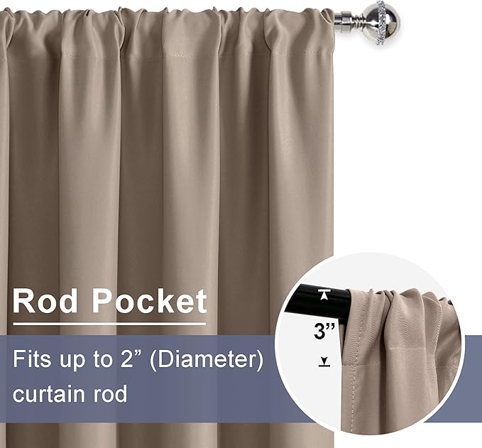 JIUZHEN Blackout Curtains for Bedroom - Thermal Insulated Room Darkening Noise Reducing, 60 x 96 Inch Length Curtains for Living Room, Set of 2 Panels with Tiebacks, Camel
