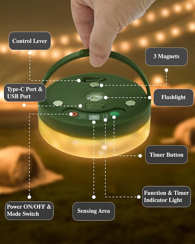 Camping String Lights 4 in 1, Anpro 32.8 Ft String with Warm White 130 LEDs, USB Rechargeable with Remote Control, Adjustable Brightness, 6 Light Modes, Portable Camping Light for Outdoor, Decoration