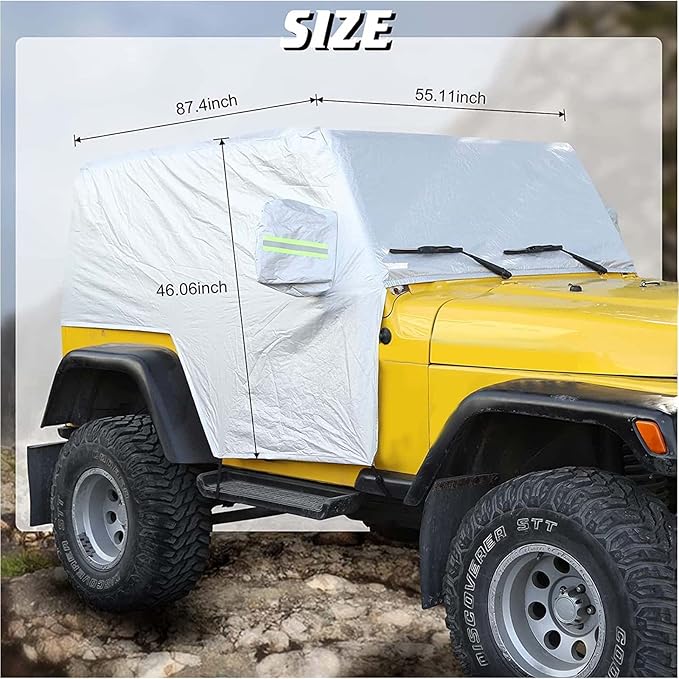 RT-TCZ Car Rain Snow Sunshade Cover Accessories for 1997-2006 Jeep Wrangler TJ Windproof Dustproof Scratch Resistant Outdoor UV Protection Auto Cover