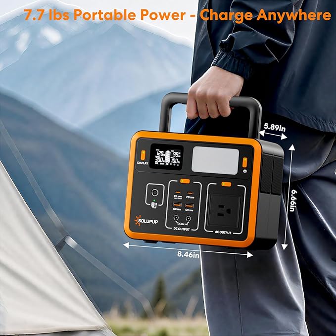 Portable Power Station 90,000mAh, 288Wh LiFePO4 Battery Bank, 300W (Peak 600W) Solar Generator, with 110V AC Outlet for Camping & Emergency Backup