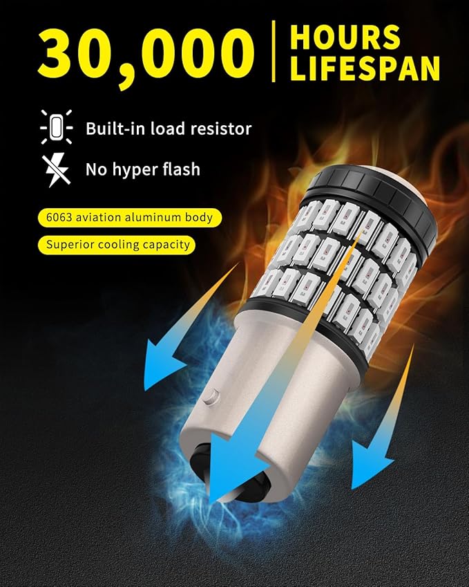 1156 1141 1003 7506 BA15S LED Bulbs Brilliant Red, Super Bright 60 SMD Chips for Car Truck Tail Break Turn Signal Blinker Light(Pack of 2)