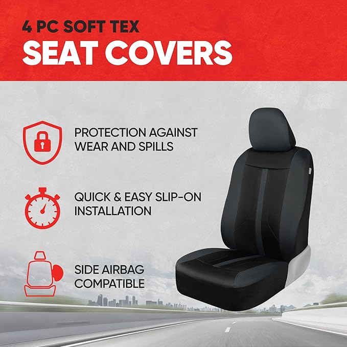 Motor Trend (2 Car Seat Covers for Front Seats with (2) Trimmable Car Floor Mats – Universal Fit Auto Accessories for Cars, Trucks, SUVs, Vans – Interior Protection and Vehicle Interior Shield Combo