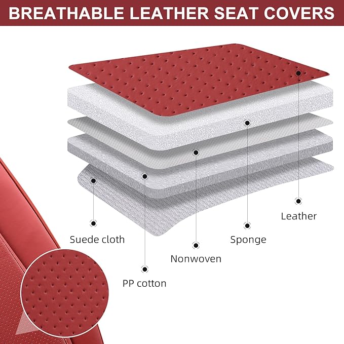 Auto Car Seat Covers Accessories Front Seat Leather Cushion Protector Breathable Waterproof Seat Cover for Cars Universal Fit (Wine, Front Pair)