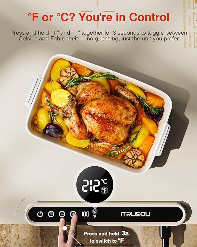 Warming Mat for Food, iTRUSOU Electric Warming Tray with 1–99H Timer, 7 Temp Settings, Patented Full-Surface Heating, °F/°C Switch, Flexible Roll-Up Food Warmers for Parties Buffet, Everyday Use