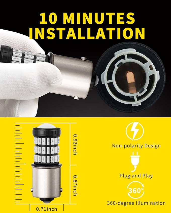 1156 1141 1003 7506 BA15S LED Bulbs Brilliant Red, Super Bright 60 SMD Chips for Car Truck Tail Break Turn Signal Blinker Light(Pack of 2)