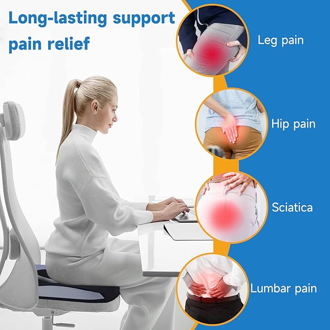 Gel Seat Cushions for Office Chairs Wheelchair Cushion for Long Sitting Back Pain,Memory Foam Seat Car Computer Desk Chair Cushion,Coccyx Cushion for Tailbone Pain Relief Office Chair Butt Pillow