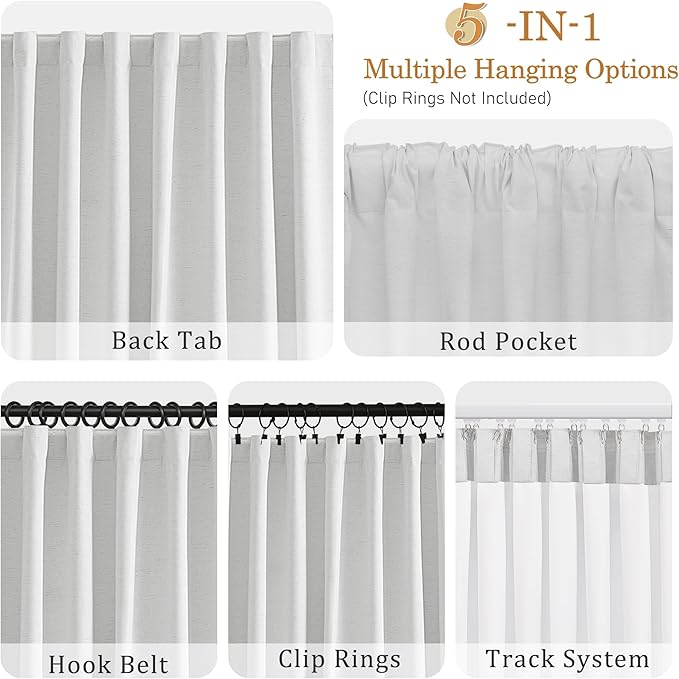 UHITECH Linen 100% Blackout Curtains 86 Inches Long Back Tab Rod Pocket Thermal Insulated for Living Room Natural Black Out Drapes for Bedroom Modern Farmhouse Curtain