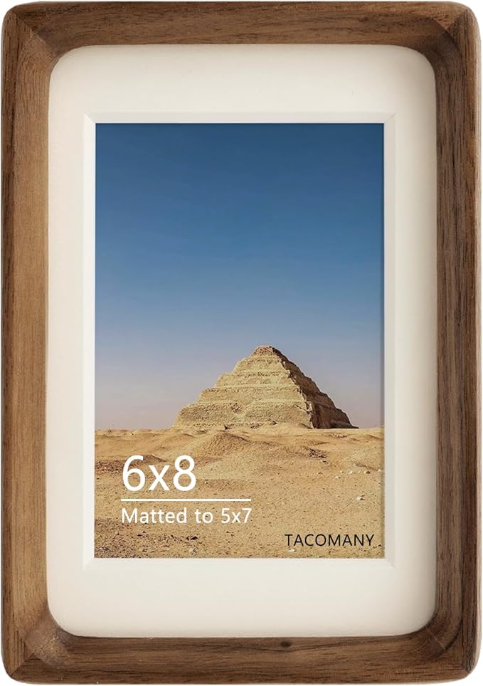 Natural Wood Photo Frames Inspired Tabletop Picture Frame with Mat, Vertical or Horizontal Display (Walnut, 6x8 matted to 5x7)