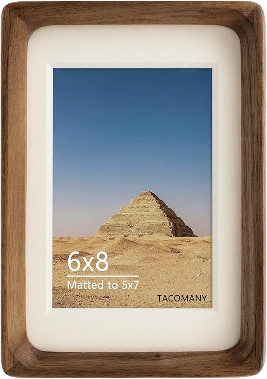 Natural Wood Photo Frames Inspired Tabletop Picture Frame with Mat, Vertical or Horizontal Display (Walnut, 6x8 matted to 5x7)