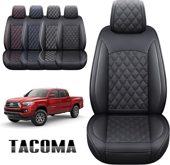 Aierxuan Toyota Tacoma Seat Covers Custom Fit 2005-2025 TRD Pro Magnetic Gray Limited SX Package Double Cab Pickup Truck Waterproof Leather Front Car Cushions(2 PCS Front, Black)