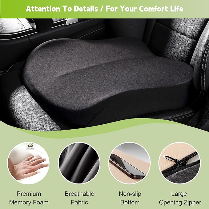 Car Seat Cushion for Adult, Car Booster Seat Pad for Short Drivers with Memory Foam, The Field of View by 3.9inch,Car Pillow for Driving Seat for Truck Office Chair Wheelchair (Gray)