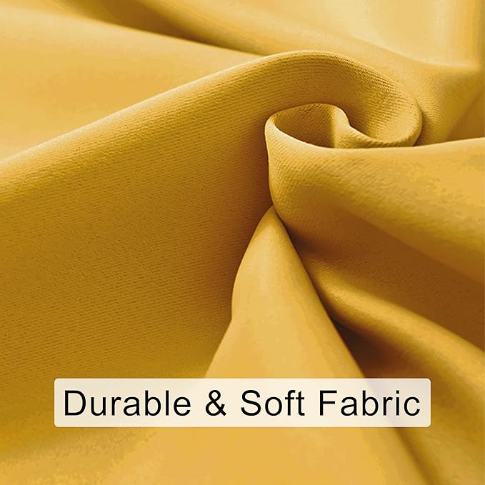 JIUZHEN Blackout Curtains for Bedroom - Thermal Insulated Room Darkening Noise Reducing, 70 x 63 Inch Length Curtains for Living Room, Set of 2 Panels with Tiebacks, Mustard Yellow