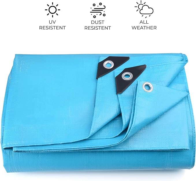 Tarps Heavy Duty Waterproof 20x30-12 mil Thick Camping Tent - Blue Tarp 20x30 UV Resistant, Rip & Tear Proof with Metal Grommets – Multipurpose Use for Camping, Tent, Boat, RV, Car, & Pool Cover
