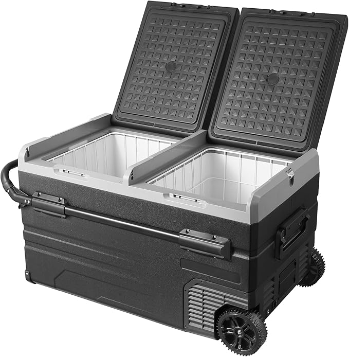 VEVOR Car Refrigerator, 12 Volt Car Refrigerator Fridge, 121.4QT Dual Zone Portable Freezer with Wheels and Handle, -4℉-68℉, 12/24V DC and 100-240V AC Compressor Cooler for Outdoor, Camping