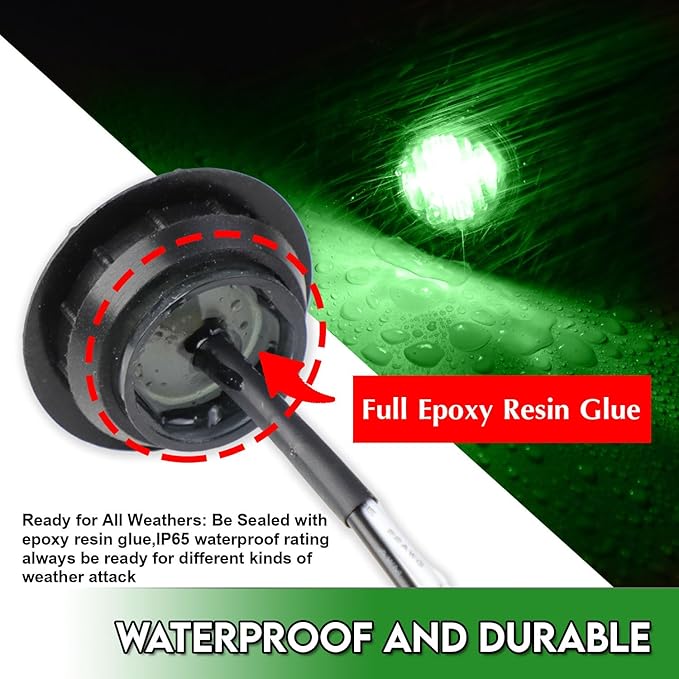 10 Pcs of 1-1/4 Inch Green Lights with 6 LEDs Mount Clearance Side Marker Lamp Bullet Marker Trailer Lights Universal 12V DC Vehicles RV Truck Pickup Van Boat Mack