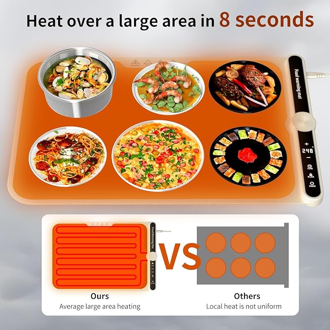Warming Mat for Food, Food Warmers for Parties Buffet, 9 Temp Levels, Timer, Waterproof, Heat Insulating, Dishwasher-Safe, for Home, Bread Dough to Rise
