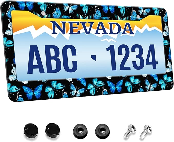 MIOAOSRT Watercolor Butterflies License Plate Frame Beautiful Blue Butterflies License Plate Cover Car Tag Holder Metal License Plate Frame Fits Standard U.S.Vehicles 12x6 Inch