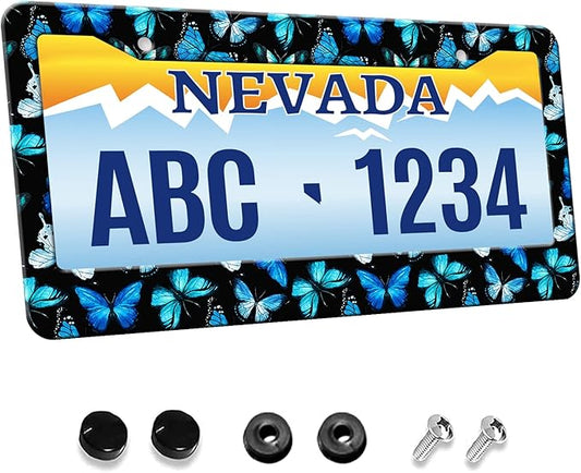 MIOAOSRT Watercolor Butterflies License Plate Frame Beautiful Blue Butterflies License Plate Cover Car Tag Holder Metal License Plate Frame Fits Standard U.S.Vehicles 12x6 Inch