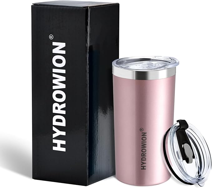 HYDROWION Triple-Insulated Tumblers - Stainless Steel with Lid and Straw, 12 oz Water Bottle, Stainless Steel Cups, Coffee Travel Mug for Home & Office Rose Gold