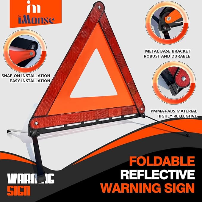 Warning Safety Triangle Kit, Emergency Roadside Warning Reflective Triangle 3 Packs with 2 LED Road Flare Light, Foldable with Storage Case for Roadside Breakdowns Emergenc