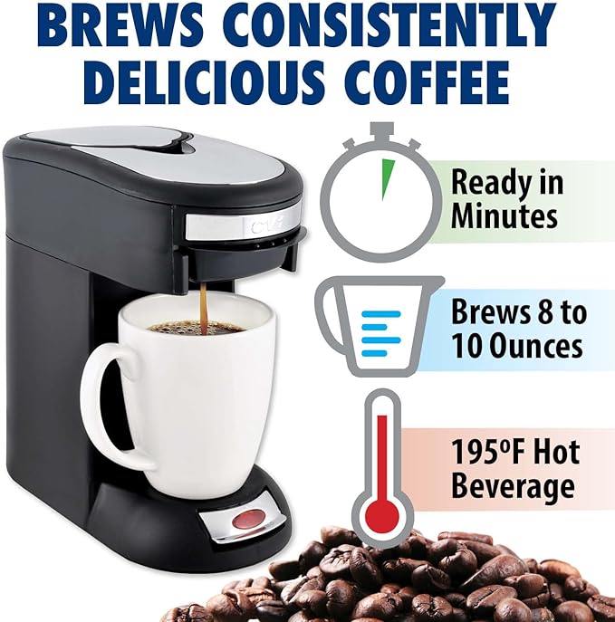 Café Valet Single Serve Coffee Maker, Brews 10 Ounces of Coffee or Hot Water, Compatible Coffee Packs