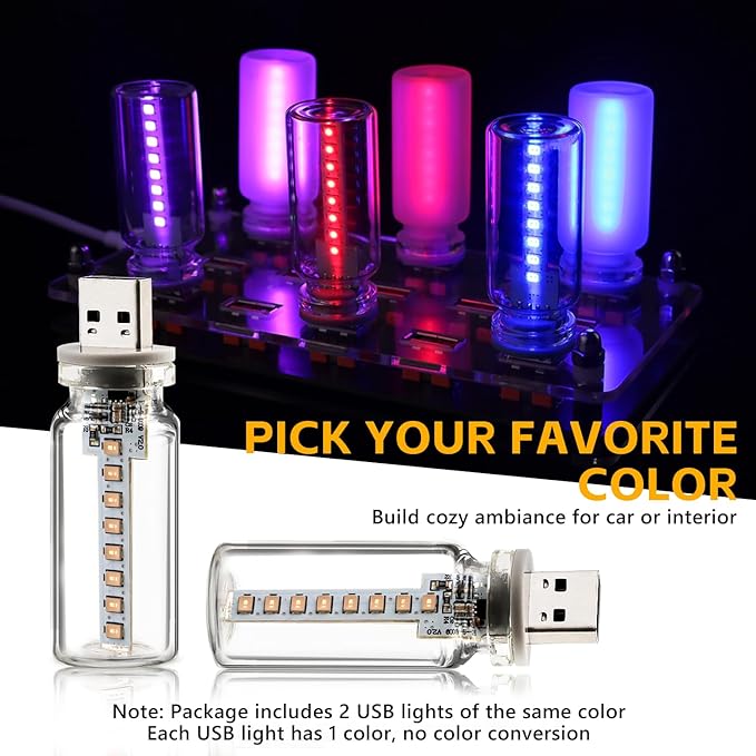 2PCS USB Lights for Car, Retro LED Car Interior Lamp Ambient Lighting, Universal USB Plug Lights for Cars, bedrooms, Camping, Parties, Clear Glass Bottle Decorative Night Light, Bule Light