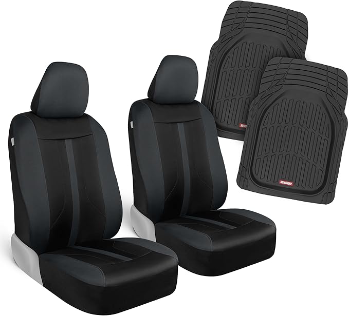 Motor Trend (2 Car Seat Covers for Front Seats with (2) Trimmable Car Floor Mats – Universal Fit Auto Accessories for Cars, Trucks, SUVs, Vans – Interior Protection and Vehicle Interior Shield Combo