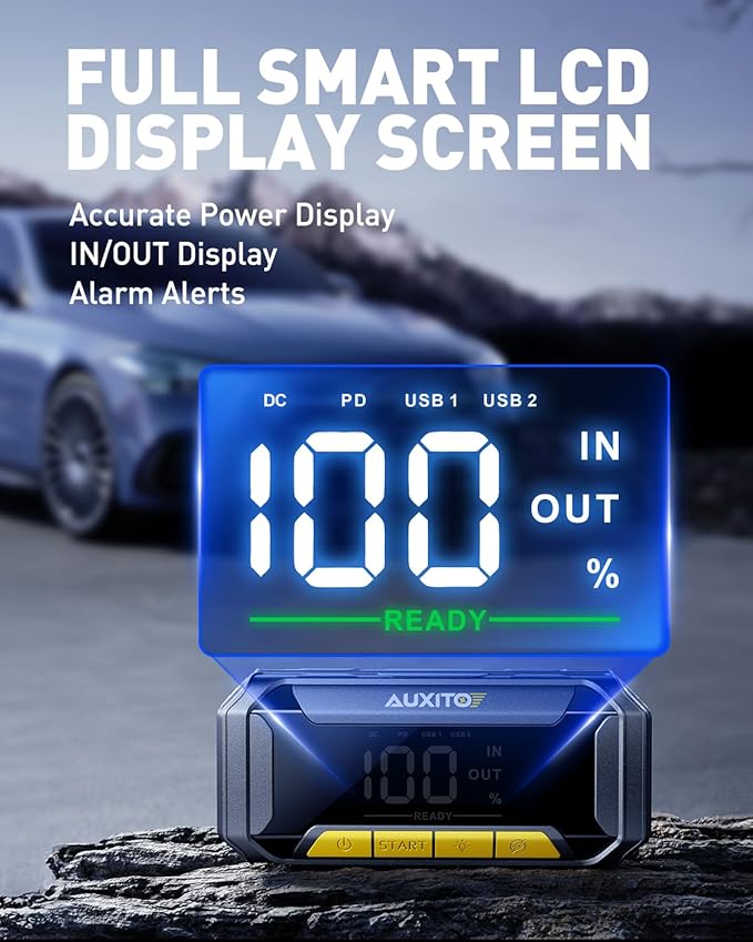 AUXITO 8000A Car Battery Jump Starter Boost Force Start Function Jump Box 60W Fast Charging 160W DC Output Portable Jump Starter for 12V Vehicle 700LM Super Bright Flashlight (All Gas/Diesel)