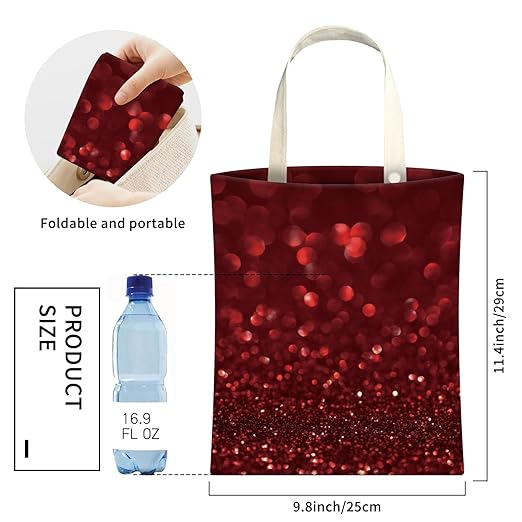 Cute Car Trash Can, Hanging Canvas Car Back Seat Organizer and Storage Bag, Funny Car Trash Bag for Travelling, Outdoor Red Glittering Pattern