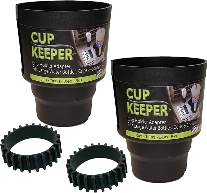 Cup Keeper Plus-2 PK W/Beverage Bands Car Cup Holder Adapter Expands to Hold Larger Beverage Containers up to 3.7" Diameter/Fits 32 oz Flasks & Water Bottles