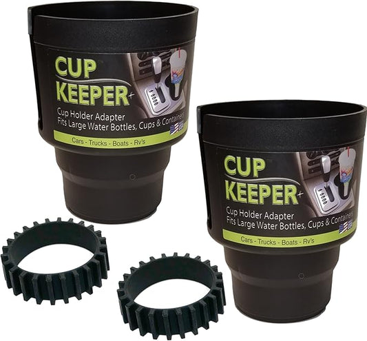 Cup Keeper Plus-2 PK W/Beverage Bands Car Cup Holder Adapter Expands to Hold Larger Beverage Containers up to 3.7" Diameter/Fits 32 oz Flasks & Water Bottles