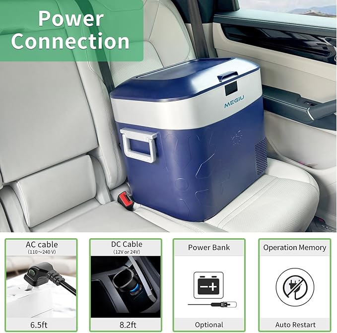 Car Refrigerator Portable Car Fridge 12V Refrigerator 23 Quart (22 Liter) Freezer Compressor Cooler 12V/24V DC 110~240 V AC for Outdoor Camping Travel Home Use -18℃~+15℃ (Blue)