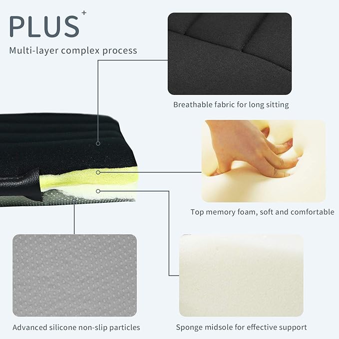 Car Seat Cushion Pad for Car Driver Seat Office Chair Home Use Memory Foam Seat Cushion(Upgrade 5 cm, A Black)…