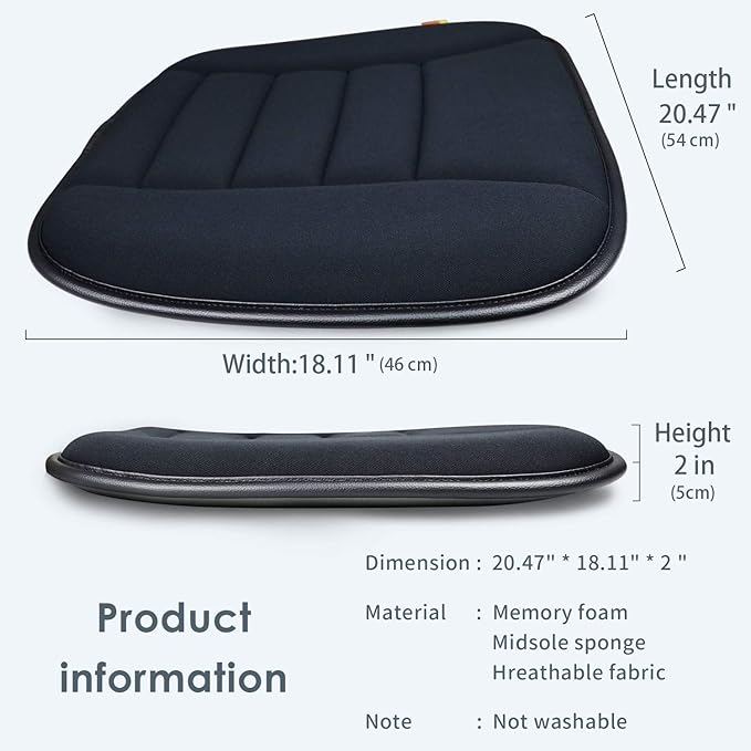 Car Seat Cushion Pad for Car Driver Seat Office Chair Home Use Memory Foam Seat Cushion(Upgrade 5 cm, A Black)…
