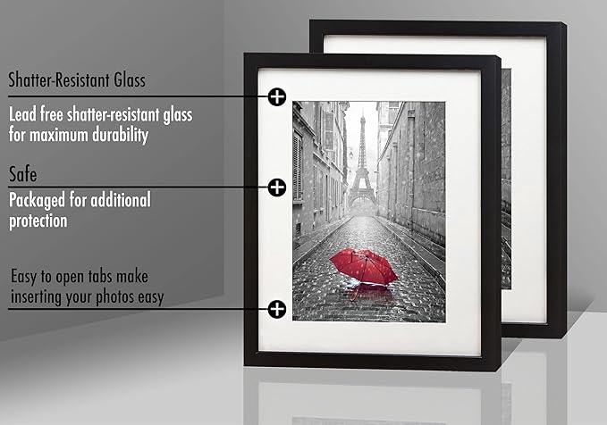 Americanflat 9x12 Picture Frame in Black - Displays 6x8 With Mat and 9x12 Without Mat - Composite Wood with Shatter Resistant Glass - Horizontal and Vertical Formats for Wall (2-Pack)