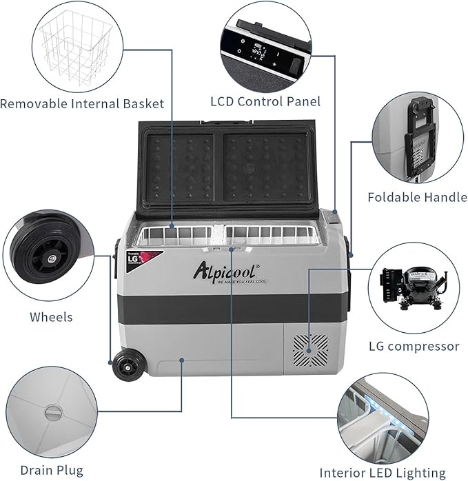 Alpicool LGT50 Dual Temperature Control 12 Volt Refrigerator 53 Quart Portable Car Fridge Freezer (-4°F~68°F) for Truck, RV, Boat, Camping and Travel